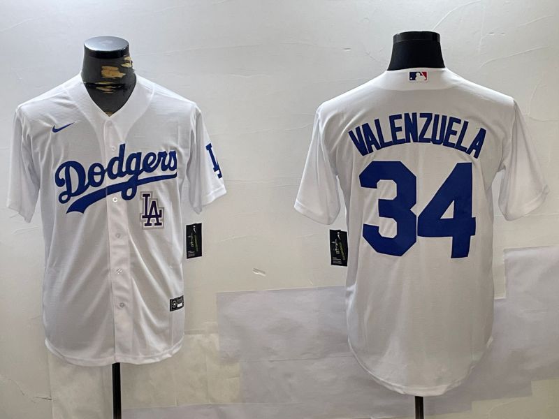 Men Los Angeles Dodgers 34 Valenzuela White Game 2024 Nike MLB Jersey style 11201